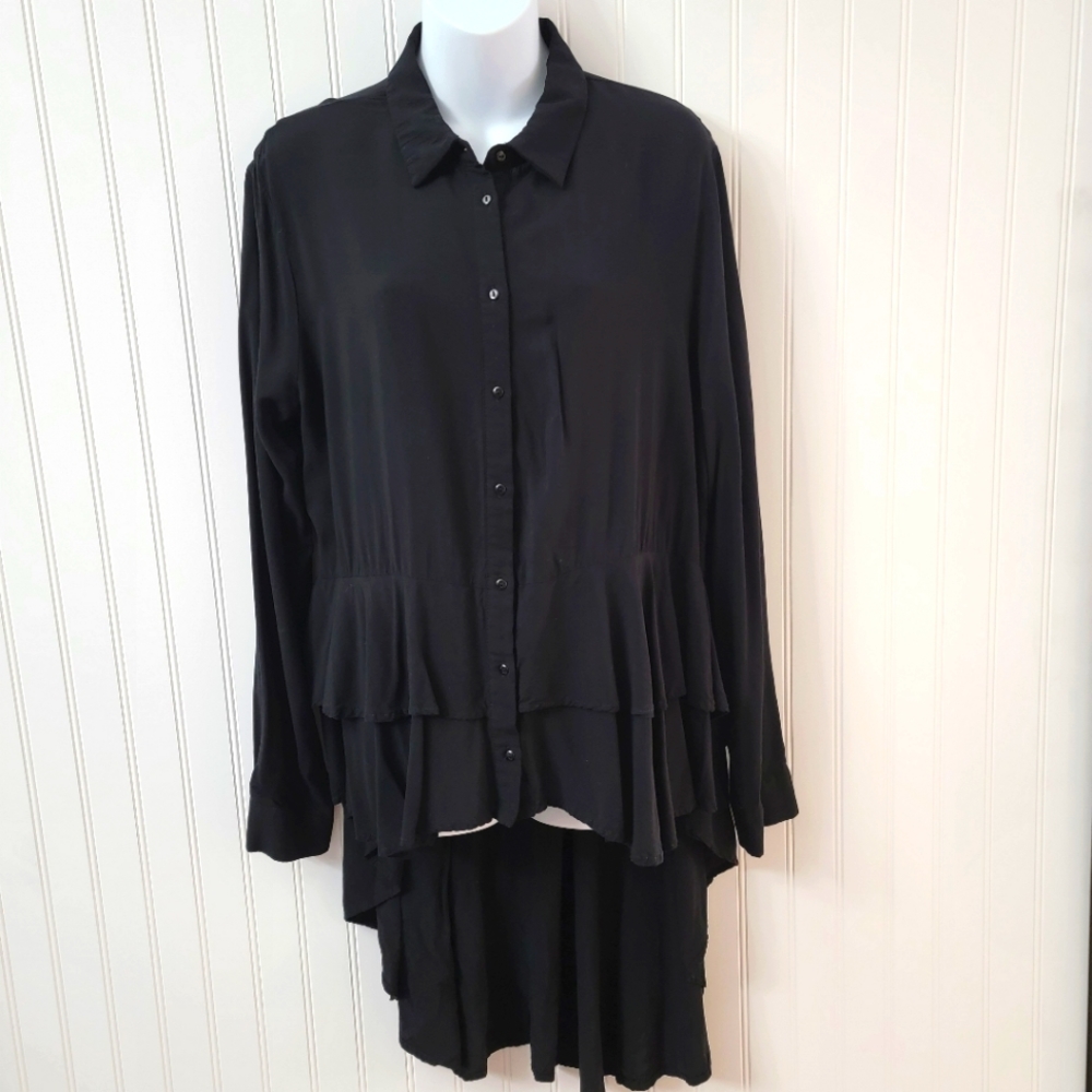 For the Republic black long sleeve button down hi low tunic  size large
